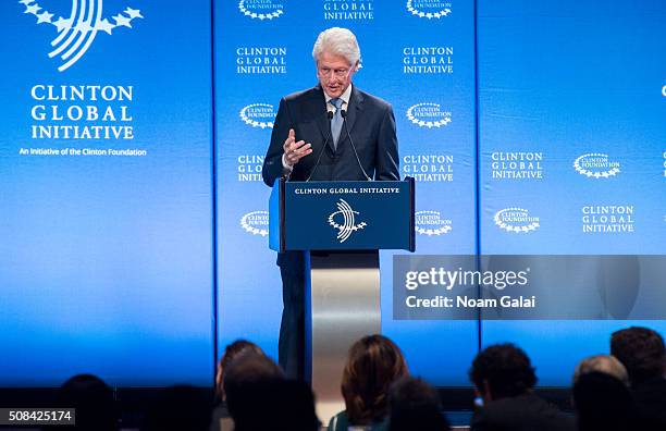 Former President Bill Clinton speaks at The Clinton Global Initiative Winter Meeting at Sheraton New York Times Square on February 4, 2016 in New...