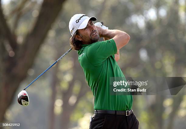 Mathew Goggin of Australia hits a drive on the sixth hole during the first round of the Web.com Tour Club Colombia Championship Presented by Claro at...