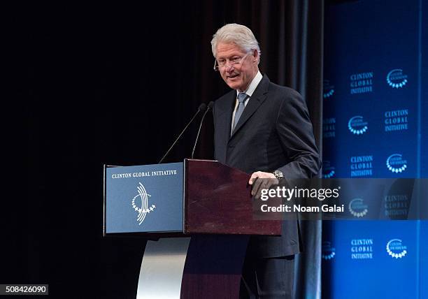 Former President Bill Clinton speaks at The Clinton Global Initiative Winter Meeting at Sheraton New York Times Square on February 4, 2016 in New...