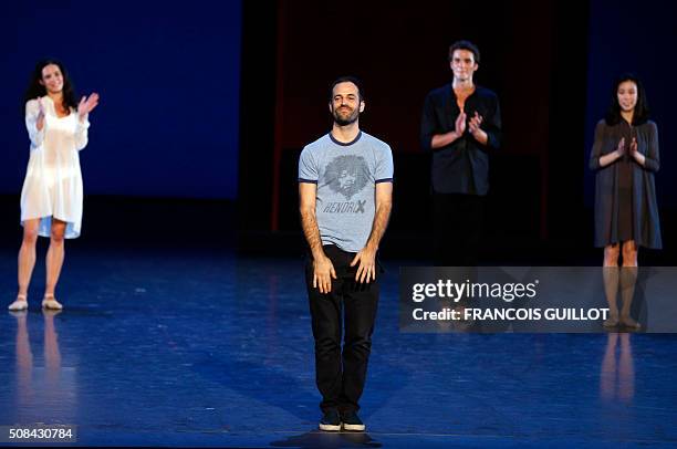 French choreogapher Benjamin Millepied greets the public after the rehearsal of "La nuit s'achève" Ballet on February 4, 2016 at the Garnier Opera in...