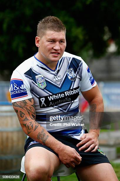 Greg Eastwood of the Bulldogs during a NRL Auckland Nines captains press conference at Aotea Square on February 5, 2016 in Auckland, New Zealand.