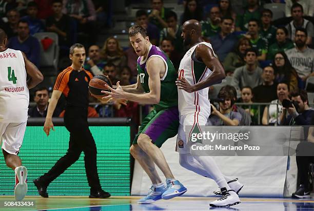 Fran Vazquez, #17 of Unicaja Malaga in action during the Turkish Airlines Euroleague Basketball Top 16 Round 6 game between Unicaja Malaga v...