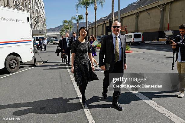 France's Culture Minister Mme Fleur Pellerin tours Universal Studios with Steven Nissen, Senior Vice President Legal & Government Affairs NBC...