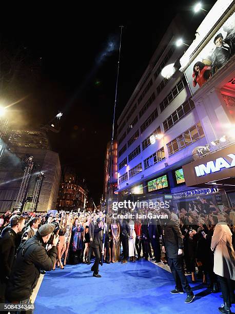 Ben Stiller with cast and guests attempt a record breaking selfie during a London Fan Screening of the Paramount Pictures film "Zoolander No. 2" at...