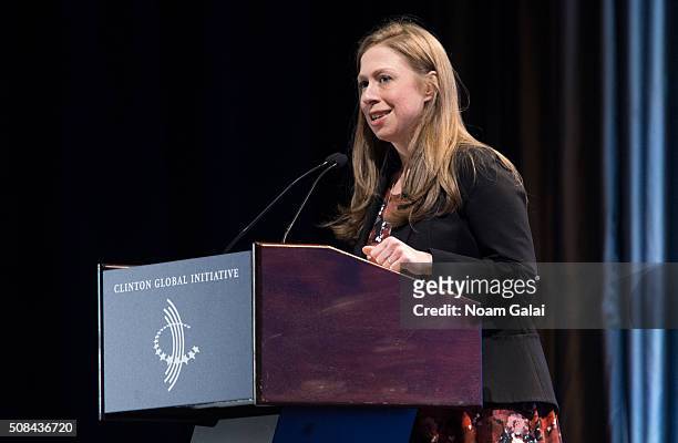 Chelsea Clinton speaks at The Clinton Global Initiative Winter Meeting at Sheraton New York Times Square on February 4, 2016 in New York City.
