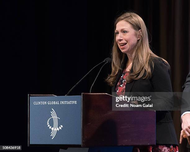 Chelsea Clinton speaks at The Clinton Global Initiative Winter Meeting at Sheraton New York Times Square on February 4, 2016 in New York City.