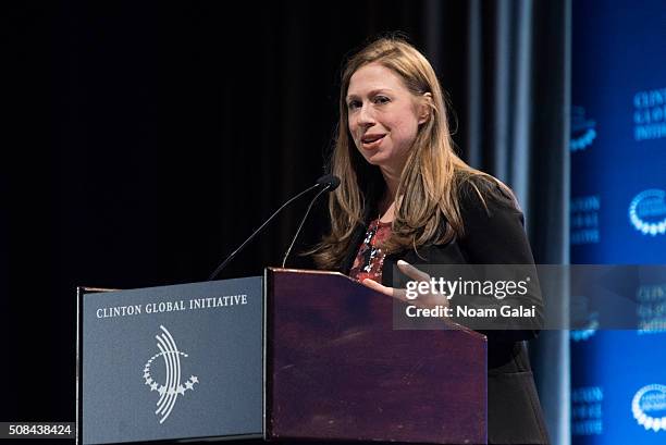 Chelsea Clinton speaks at The Clinton Global Initiative Winter Meeting at Sheraton New York Times Square on February 4, 2016 in New York City.