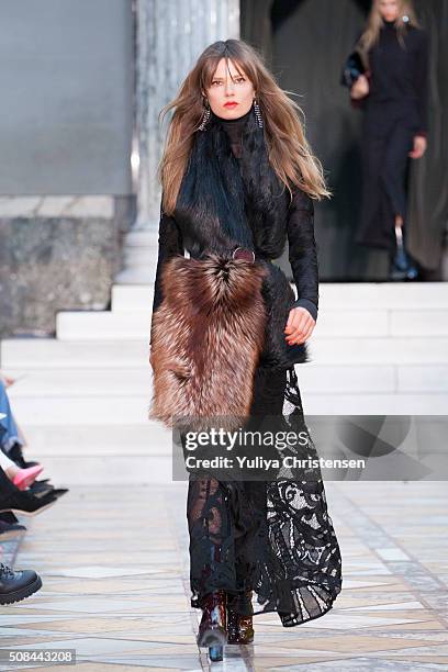 Model walks the runway at the By Malene Birger show during the Copenhagen Fashion Week Autumn/Winter 2016 on February 4, 2016 in Copenhagen, Denmark.