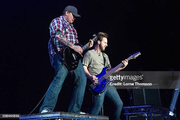 Chris Robertson and Jon Lawhon of Black Stone Cherry perform at SSE Arena Wembley on February 4, 2016 in London, England.