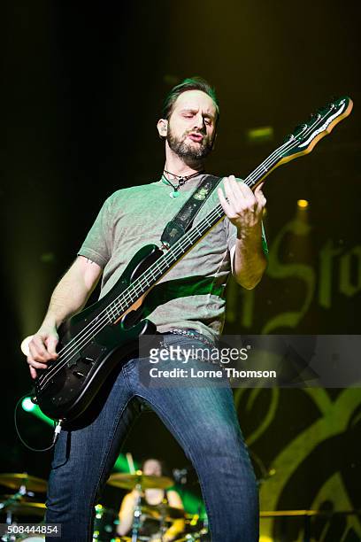 Jon Lawhon of Black Stone Cherry performs at SSE Arena Wembley on February 4, 2016 in London, England.