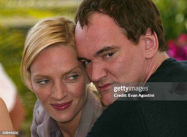 Director Quentin Tarantino and actress Uma Thurman attend the photocall for the movie "Kill Bill 2" at The 57th Annual Cannes Film Festival on May...