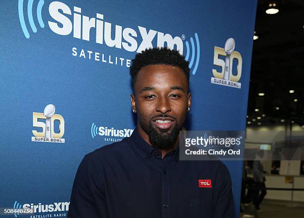 Jarvis Landry of the Miami Dolphins visits the SiriusXM set at Super Bowl 50 Radio Row at the Moscone Center on February 4, 2016 in San Francisco,...