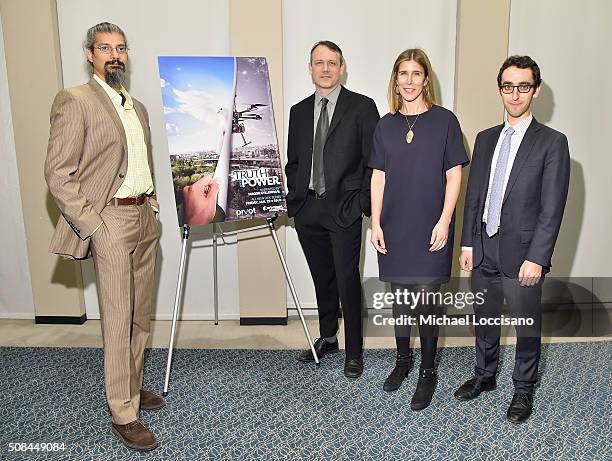 Shahid Buttar, Brian Knappenberger, Sarah Ellison and Nathan Wessler attend as Maggie Gyllenhaal hosts a screening and panel discussion for Brian...