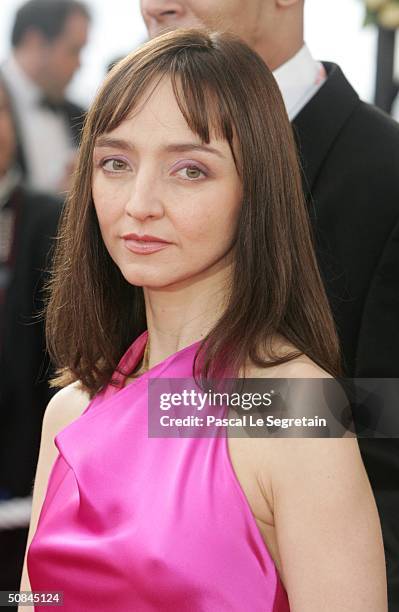 Actress Maria De Medeiros attends the premiere of movie "Comme Une Image" at the Palais des Festivals on May 16, 2004 in Cannes, France.