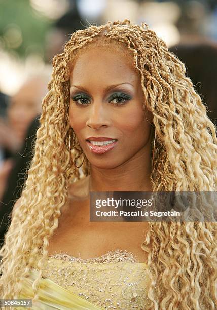 Singer Mia Frye attends the premiere of movie "Comme Une Image" at the Palais des Festivals on May 16, 2004 in Cannes, France.