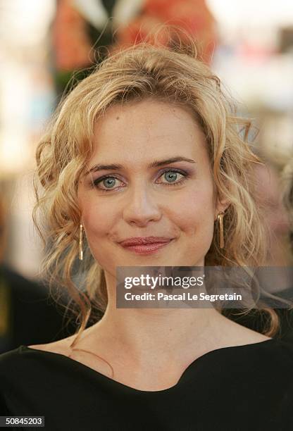 Actress Virginie Desarnauts attends the premiere of movie "Comme Une Image" at the Palais des Festivals on May 16, 2004 in Cannes, France.