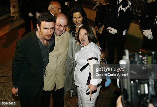 Salman Rushdie, Padma Lakshmi with cast memebers depart after the premiere of movie 'Comme Une Image' , directed by Agnes Jaoui, at the Palais des...