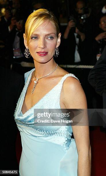 Actress Uma Thurman arrives to the premiere of "Kill Bill II" at the Palais des Festivals during the 57th Annual International Cannes Film Festival...