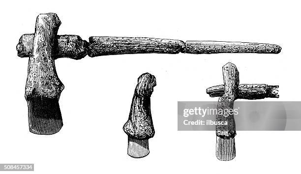 antike abbildung eines prähistorische achsen - primitivismus stock-grafiken, -clipart, -cartoons und -symbole