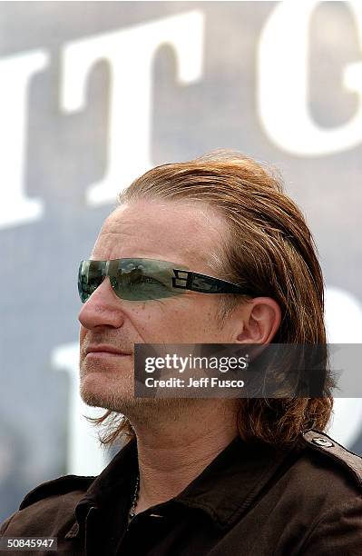 S Bono is seen at the launch of The "One" Campaign to Fight Global Aids and Poverty May 16, 2004 in Philadelphia, Pennsylvania. Activists including...