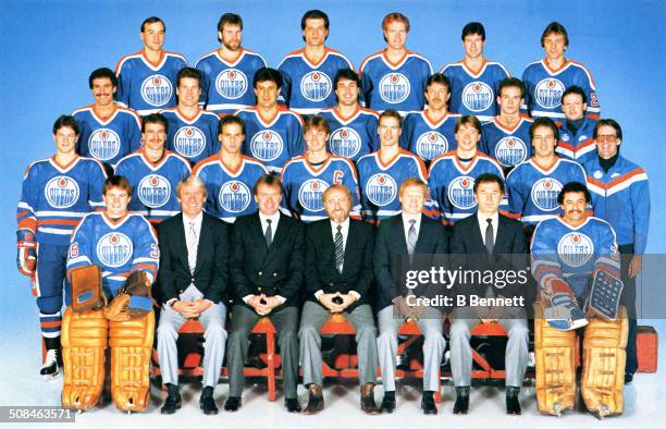 The group team photo of the Edmonton Oilers from the 1983-84 season in Edmonton, Alberta, Canada.