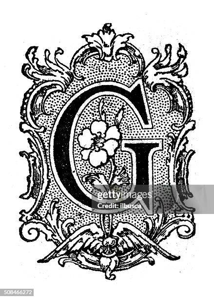 antike abbildung eines ornatecapital buchstabe g - g stock-grafiken, -clipart, -cartoons und -symbole