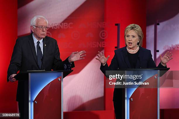 Democratic presidential candidates former Secretary of State Hillary Clinton and U.S. Sen. Bernie Sanders during their MSNBC Democratic Candidates...