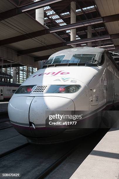 high speed train ave atocha station madrid spain - alta velocidad espanola stock pictures, royalty-free photos & images