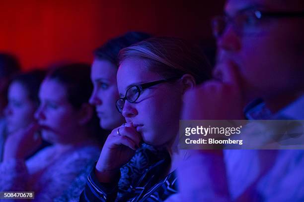 Attendees listen during the Democratic presidential candidate debate at the University of New Hampshire in Durham, New Hampshire, U.S., on Thursday,...
