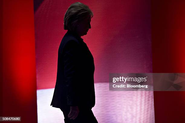 Hillary Clinton, former Secretary of State and 2016 Democratic presidential candidate, walks off stage during a break in the Democratic presidential...