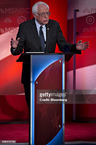 Senator Bernie Sanders, an independent from Vermont and 2016 Democratic presidential candidate, speaks during the Democratic presidential candidate...