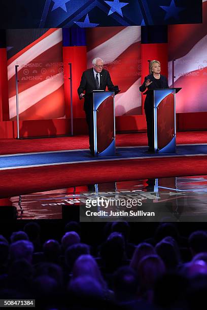 Democratic presidential candidates former Secretary of State Hillary Clinton and U.S. Sen. Bernie Sanders during their MSNBC Democratic Candidates...