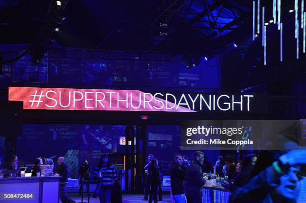 Signage is seen during the DirecTV and Pepsi Super Thursday Night featuring Dave Matthews Band at Pier 70 on February 4, 2016 in San Francisco,...