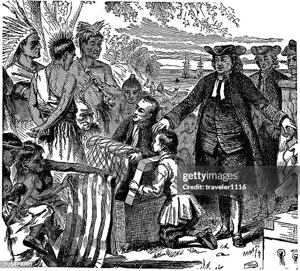 william penn's treaty with the indians - treaty stock illustrations
