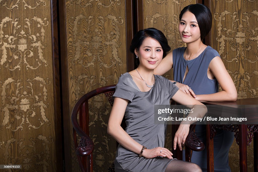 Elegant mother and daughter