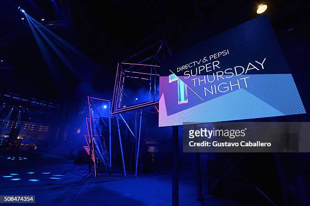 Signage for the DirecTV and Pepsi Super Thursday Night is displayed at the DirecTV and Pepsi Super Thursday Night featuring Dave Matthews Band at...