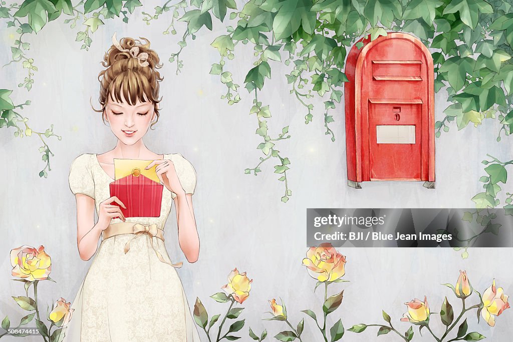 Beautiful girl reading letter