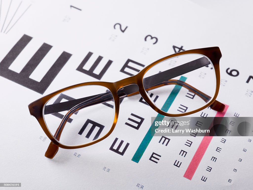 Eyeglasses on medical exam chart