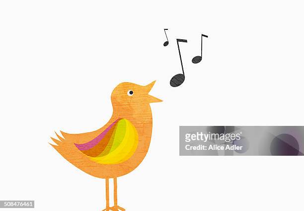 a songbird with musical notes against white background - musical note stock illustrations