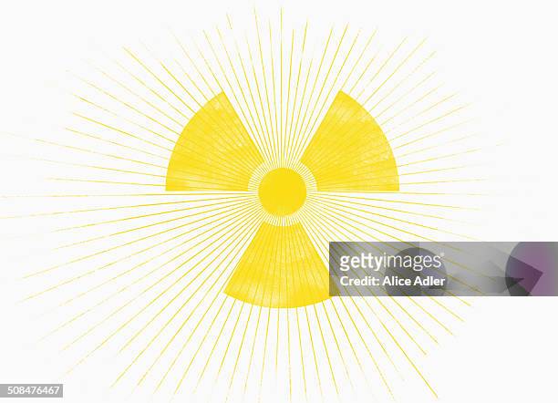 illustrazioni stock, clip art, cartoni animati e icone di tendenza di the sun in shape of a radioactive warning symbol - segnale di pericolo di radiazioni