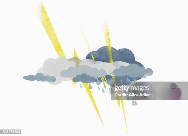thunderstorms and clouds against white background - thunderstorm stock illustrations