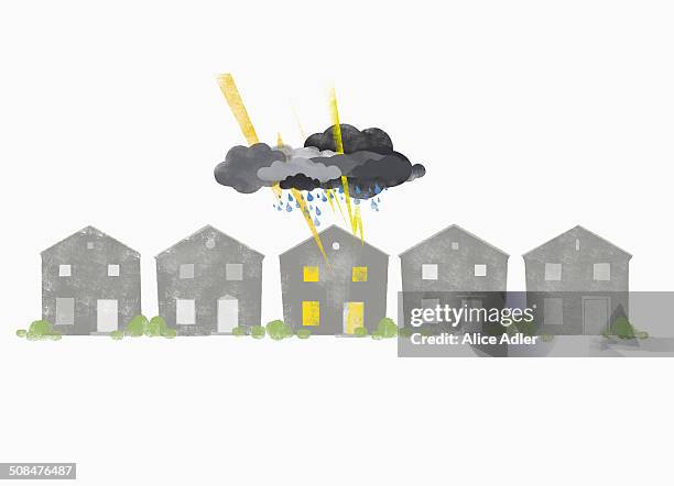 thunderstorm clouds over house against white background - dark cloud isolated stock illustrations