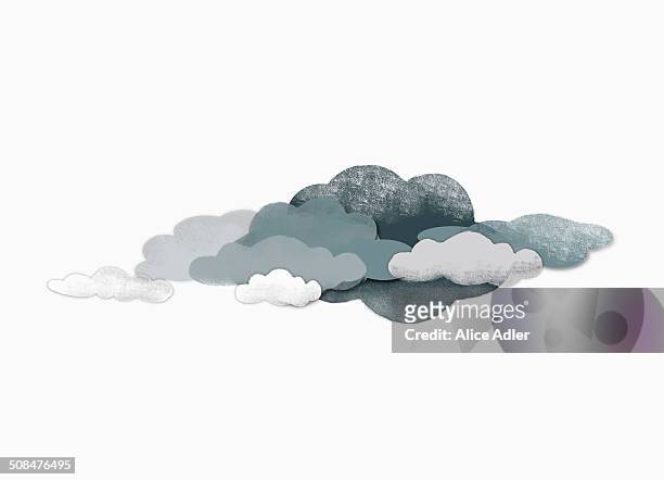 illustrazioni stock, clip art, cartoni animati e icone di tendenza di storm clouds over white background - nube