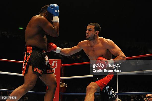 Badr Hari and Errol Gimmerman compete in the semi final of the K-1 World GP 2008 Final at the Yokohama Arena on December 6, 2008 in Yokohama,...