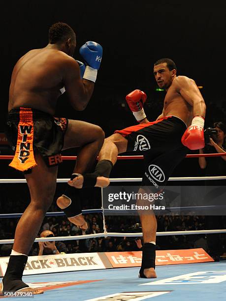 Badr Hari and Errol Gimmerman compete in the semi final of the K-1 World GP 2008 Final at the Yokohama Arena on December 6, 2008 in Yokohama,...