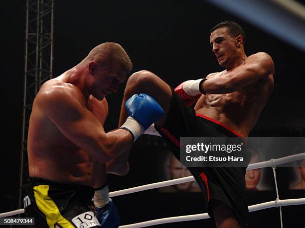 Badr Hari and Paul Slowinski compete in the K-1 World GP 2006 in Tokyo Final at the Tokyo Dome on December 2, 2006 in Tokyo, Japan.