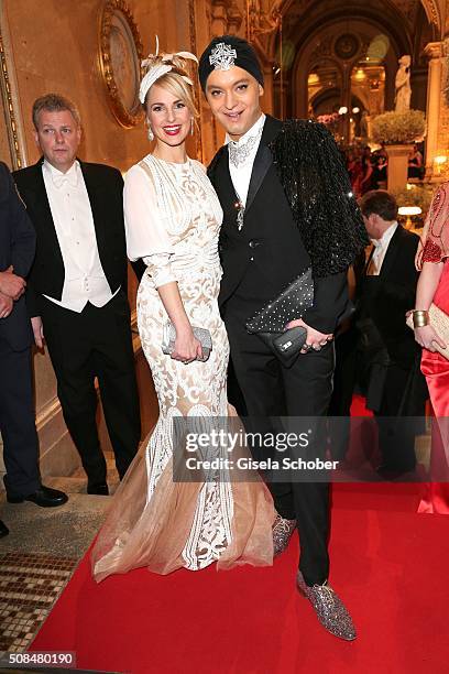 Silvia Schneider, girlfriend of Andreas Gabalier, and Julian F.M. Stoeckel during the Opera Ball Vienna 2016 at Vienna State Opera on February 4,...