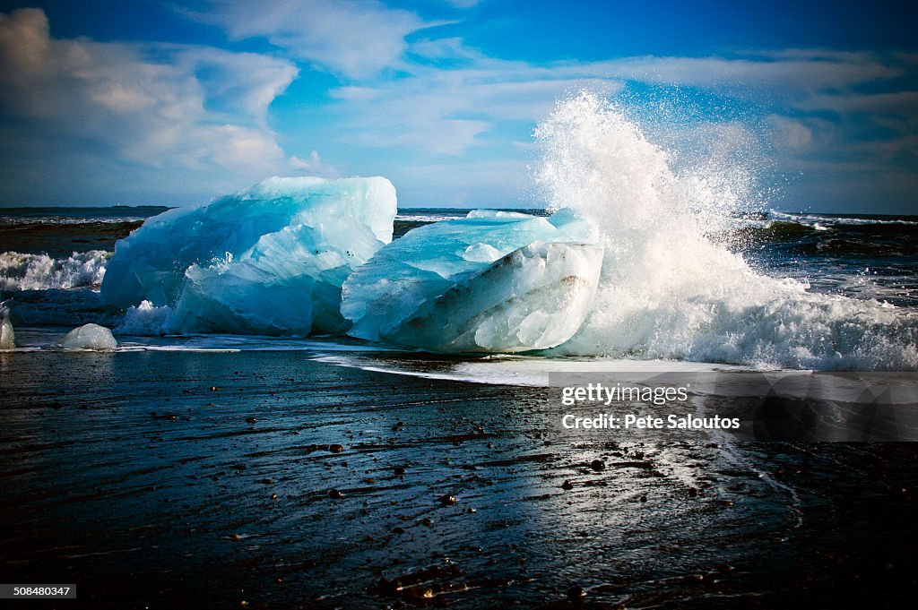 Glaciers melting on arctic beach