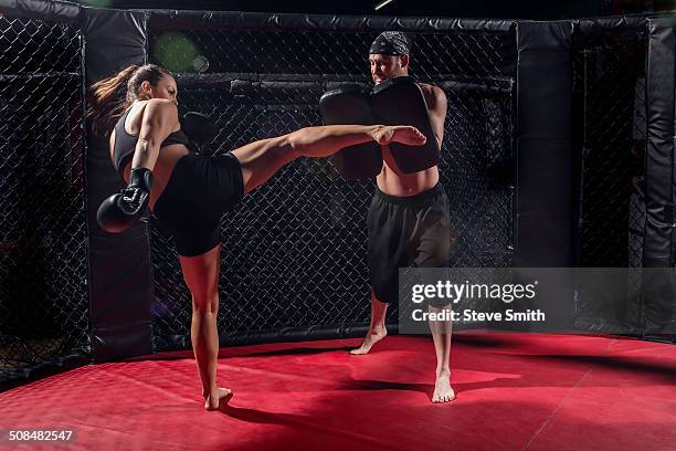 caucasian fighters training in gym - boxing trainer stock pictures, royalty-free photos & images