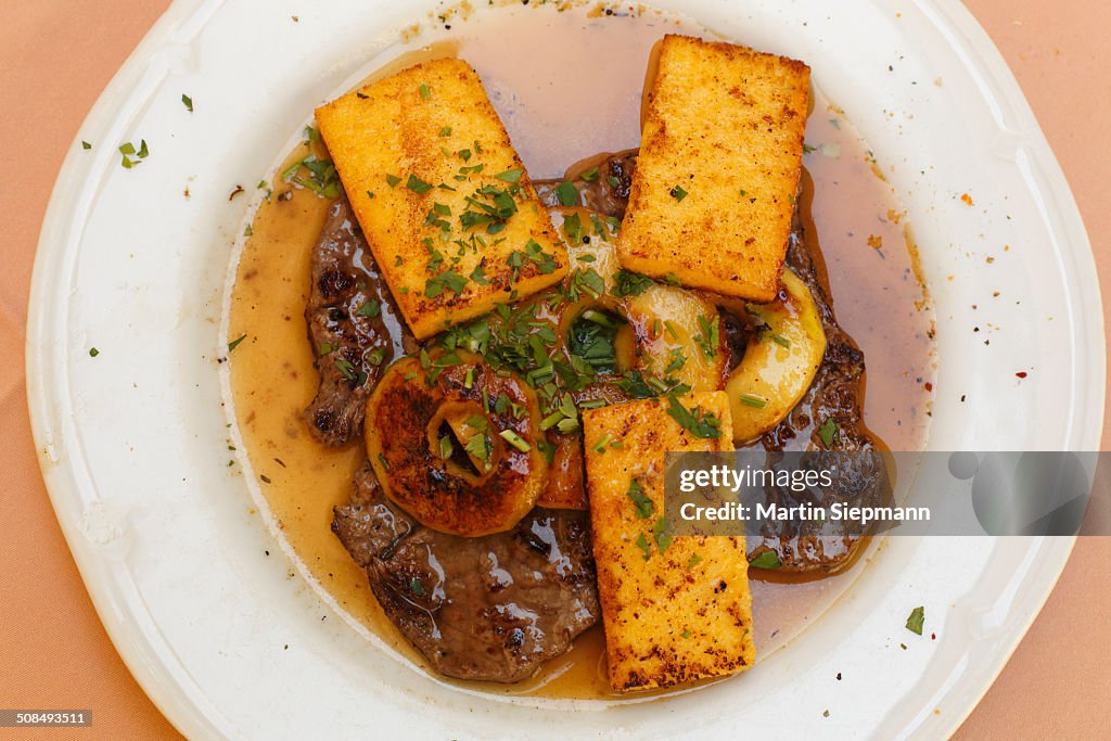 Old Styrian apple roast with polenta slices, Graz, Styria, Austria, Europe